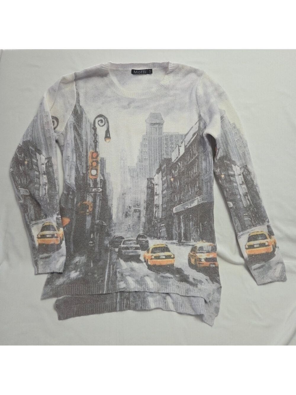 Moffi New York City Graphic Sweater Taxi Print Women's Small